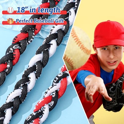 Junkin Baseball Necklaces Three Braided Rope Titanium Necklace for Team Gifts Boys Men Player Softball Fans Sports