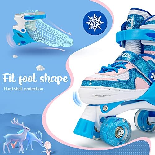 SULIFEEL Rainbow Unicorn 4 Size Adjustable Light up Roller Skates for Girls Boys for Kids