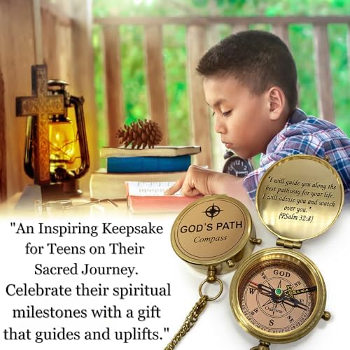 God's Path Compass – Communion & Confirmation Gift for Teenage Boys | Baptism Religious Gifts for Men, Christian, Catholic, Graduation | Sentimental & Inspirational Present – Greeting Card Included