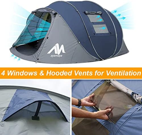 6 Person Easy Pop Up Tents for Camping - AYAMAYA Double Layer Waterproof Instant Tent with Vestibule & Porch, Large Size Family Tent Automatic Setup for 4-6 People Camping Hiking (Poles Included)