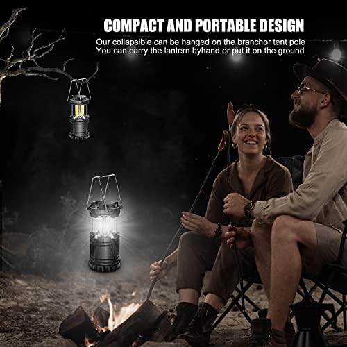 EXTRASTAR 4 Pcs LED Camping Lantern, Battery Powered Compact LED Lanterns, Suitable Survival Kits for Hurricane, Waterproof Portable Emergency Light for Storm, Outages, Black