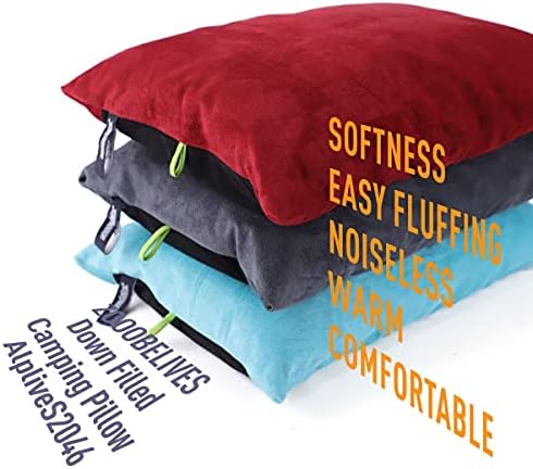ZOOOBELIVES Down Filled Camping Pillow for Travel, Washable Soft Cover, Small Camp Cushion for Neck & Lumbar Support On-The-Go, Ultralight & Compressible for Hiking Backpacking - AlpliveS2046