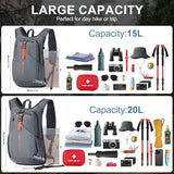 15L Small Hiking Backpack for Men Women Foldable Packable Back Pack Ultralight Hiking Daypack for Travel Camping Outdoor, Gray