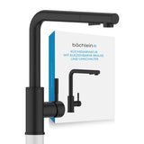 Bächlein 360 Degree Rotating Kitchen Mixer (Matte Black) - Stainless Steel Single Lever Sink Mixer with Extendable Hose and Switch Shower, Water Faucet