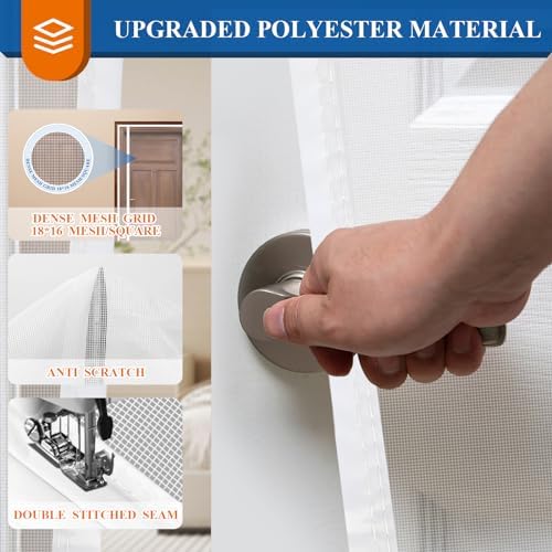 MAGZO Magnetic Screen Door White 32'' x 80'', Reversible Left Right Side Opening, Upgraded Polyester Scratch-Proof, Mesh Net for Sliding Glass/Single/Patio/French Doors with Adhesive-Hook&Loop to Hang