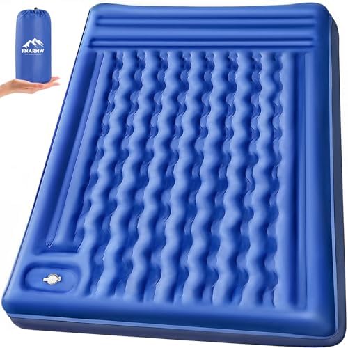 Double Sleeping Pad Camping, Self Inflating 6'' Extra-Thick 2 Person Pillow Built-in Foot Pump Waterproof Inflatable Sleeping Mat Backpacking, Tent, Hiking, Portable Camping Pad (Navy Grey)