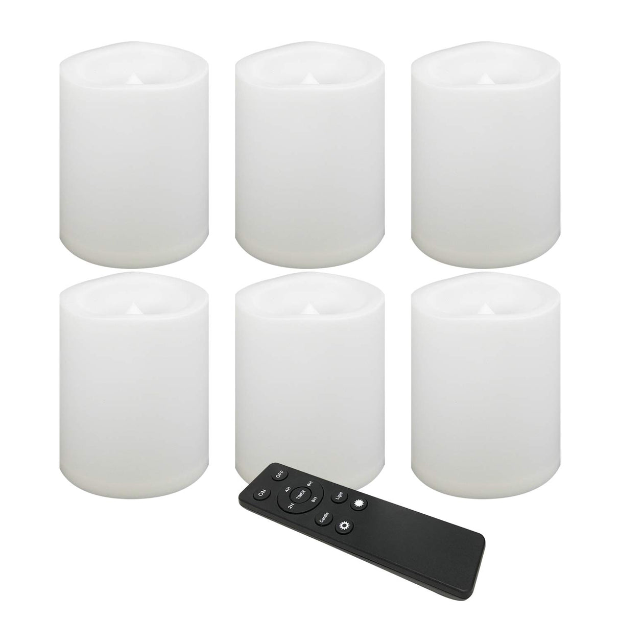 CANDLE CHOICE Waterproof Outdoor Battery Operated Flameless Candles Remote Timer White Plastic Realistic Flickering Fake Electric LED Pillars Lantern Garden Wedding Christmas Decorations 3”x4” 6 Pack