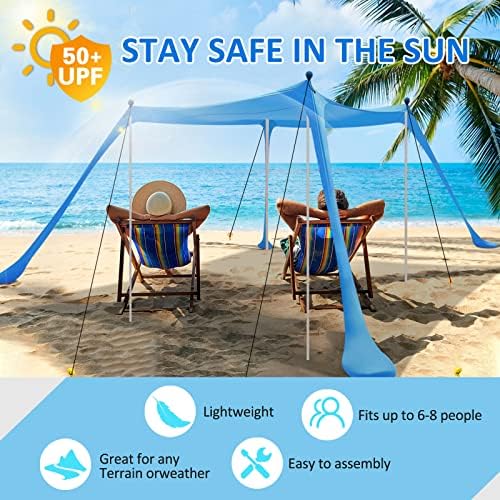 Beach Canopy, Beach Tent Sun Shelter with Beach Blanket,Beach Shade 11x11 FT with UPF 50+ UV Protection, Beach Sun Shade Canopy for Beach, Camping, Backyard and Picnics.