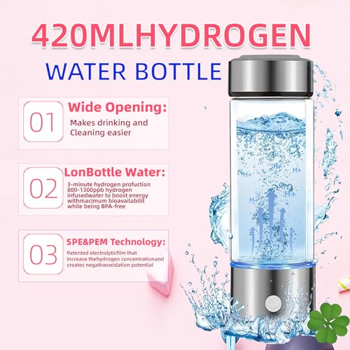 Hydrogen Water Bottle Generator, Portable Hydrogen Water Ionizer Machine Rechargeable,Hydrogen Rich Water Glass Health Cup for Travel 420ml Gift for Friends/Women/Men/Mom/Father/Grandpa/Grandma
