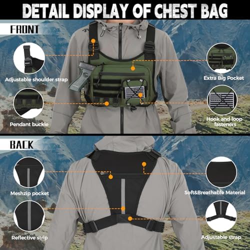 Outdoor Sports Chest Bag for Men, Chest Vest Holster Fits Most Pistols, EDC Travel Chest Pack for Running, Hiking