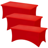Fixwal 3 Pack Red Table Cloths Rectangle 6FT, Tablecloths Rectangular Stretch Spandex Fitted Table Covers 6 ft for Festival Parties, Christmas Decorations, Trade Shows, Banquet, Weddings, Event