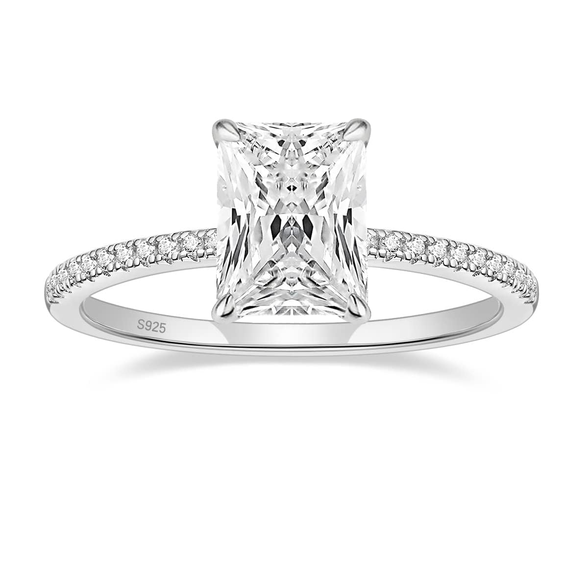 EAMTI 3CT 925 Sterling Silver Engagement Rings Radiant Cut Solitaire Cubic Zirconia CZ Wedding Promise Rings for Her Wedding Bands for Women Size 9