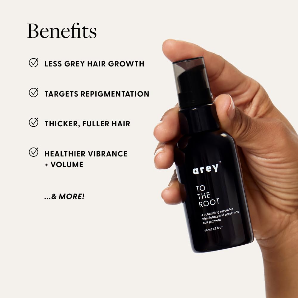 Arey To The Root™ Serum | Slows Grey Hair Growth and Preserves Pigment While Promoting Healthier Hair and Adding Volume | Dermatologist-Tested, Vegan, Oil-Free, Scent-Free Formula (1 Month Supply)