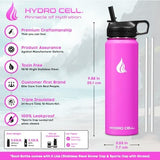 HYDRO CELL Stainless Steel Insulated Water Bottle with Straw - For Cold & Hot Drinks - Metal Vacuum Flask with Screw Cap and Modern Leakproof Sport Thermos for Adults (Fuchsia 24oz)
