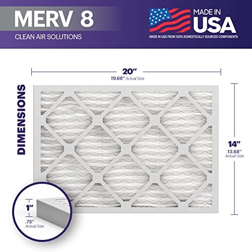 BNX TruFilter 14x20x1 Air Filter MERV 8 (6-Pack) - MADE IN USA – Dust & Pet Defense Electrostatic Pleated Air Conditioner HVAC AC Furnace Filters for Dust, Pet, Mold, Pollen MPR 600 – 700 & FPR 5