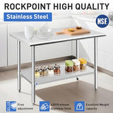 ROCKPOINT Stainless Steel Table for Prep & Work 24x36 Inches, NSF Metal Commercial Kitchen Heavy Duty Table with Adjustable Under Shelf and Table Foot for Restaurant, Home and Hotel