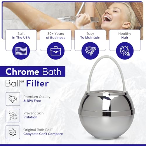 Crystal Quest Bath Ball Water Filter for Bathtub - 3-Stage Filtration, Removes Chlorine, Chloramine & Byproducts, 2,500 Gallons, BPA Free, pH Balanced Water, Fits All Tubs, Easy Install, Built in USA
