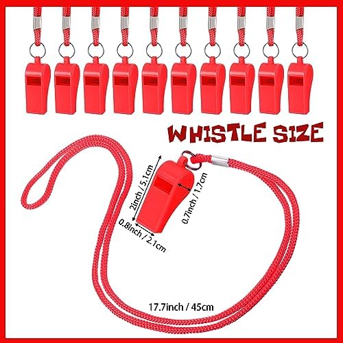 Honoson 100 Pcs Whistle for Adults with Lanyard Plastic Safety Emergency Whistle Survival Loud for Lifeguard Coaches Hiking Self Defense Outdoor Camping Accessories