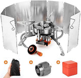 Odoland 3500W/6800W Windproof Camp Stove Camping Gas Stove with Windscreen, Fuel Canister Adapter, Piezo Ignition for Outdoor Backpacking Hiking and Picnic