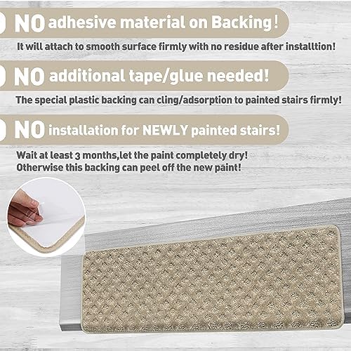 PURE ERA Bullnose Carpet Stair Treads Tape Free Non-Slip Indoor Stair Protectors Pet Friendly Stair Treads for Wooden Steps 9.5" x 30"(14 Pieces,Cream Gray Mini-Diamond Trellis)