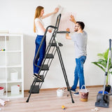 5 Step Ladder, Protable Steel Folding Stool with Wide Anti-Slip Pedal, Tool Platfor, Sturdy Steel Ladder, Black