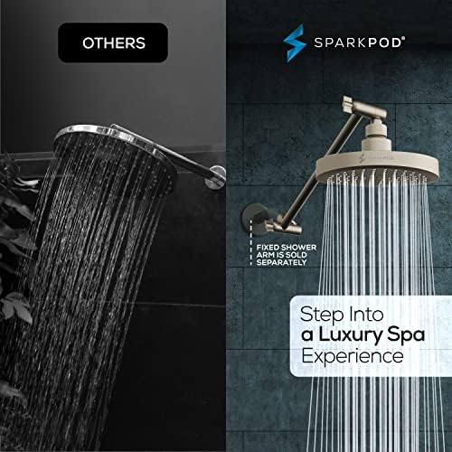SparkPod Round Rain Shower Head with Extension Arm - Height Adjustable Shower Head with High Pressure Performance - Easy 1-Minute Installation (11" Arm Extension, Elegant Brushed Nickel)