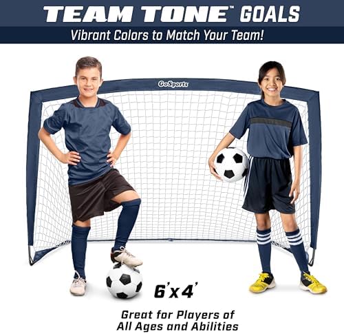 GoSports Portable Soccer Goals for Kids - 13 Color Options - Choose 4 x 3 ft or 6 x 4 ft - Team Tone Pop Up Nets for Backyard