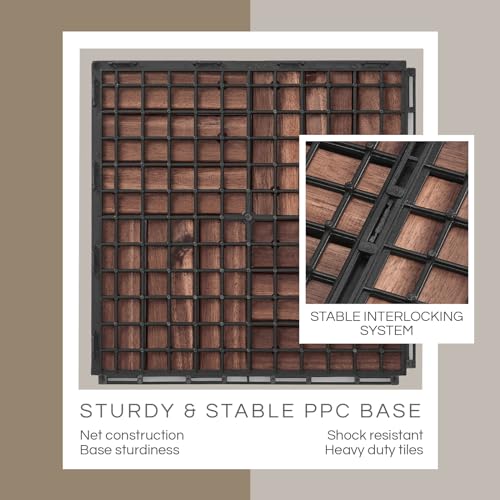 10 Pcs Interlocking Deck Tiles, Patio Flooring - Outdoor Waterproof Acacia Wood Tiles for All Weather Use - Balcony, Backyard, Indoor & Outdoor (Dark Brown, 10 Pcs - 12.1 Square Ft)