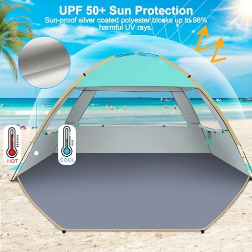 Gorich Beach Tent Sun Shelter for 3/4-5/6-7/8-10 Person with UPF 50＋ UV Protection, Lightweight & Easy Setup Beach Shade Canopy, Portable Beach Shade Tent Beach Cabana