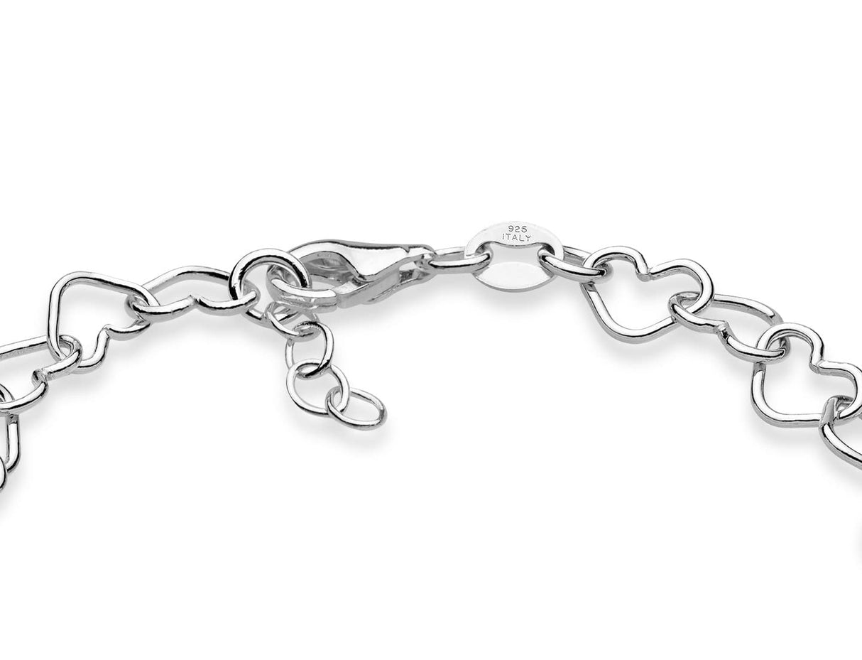 Miabella 925 Sterling Silver Italian 5mm Heart Link Chain Bracelet for Women, Made in Italy (Length 6.5 Inches)