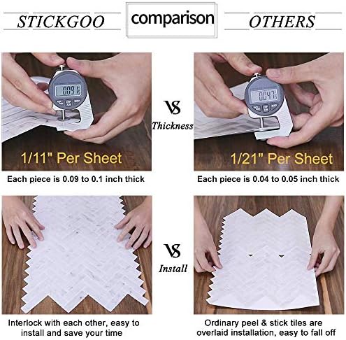 STICKGOO 10-Sheet White Marble Look Peel & Stick Backsplash, 12”X12” Stick on Wall Tiles for Kitchen Backspalsh (Thicker Design)