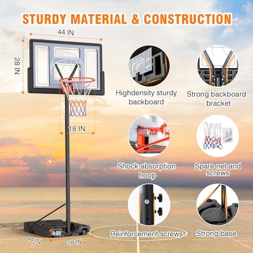 Basketball Hoop Outdoor 10ft Adjustable, Portable Basketball Hoop Goal System for Kids Youth and Adults in Backyard/Driveway/Indoor, 44 Inch Shatterproof Backboard and Larger Base