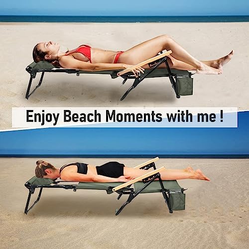 REALEAD Reclining Beach Chairs for Adults, Extendable High Back Beach Chair with Headrest and Cooler Pouch, 4-Position Lay Flat Folding Beach Chairs Heavy Duty Support 330LB