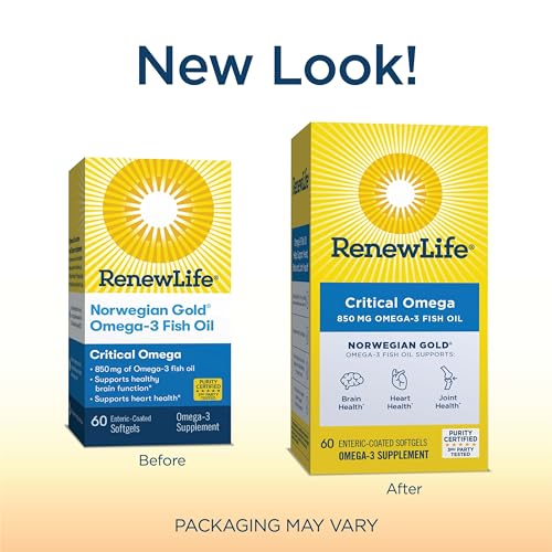2 Pack Renew Life Norwegian Gold Critical Omega, Omega-3 Fish Oil, 60 Burp-Free Softgels (Pack May Vary)