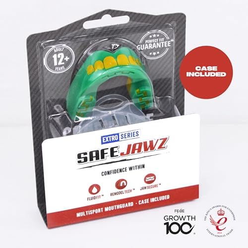 SafeJawz Sports Mouthguard, Dual Layer Premium Mouth Guard with Case for Basketball, Lacrosse, Football, Martial Arts, Hockey, Wrestling, Ice Hockey and All Contact Sports