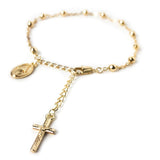 Stunning Catholic Rosary Bracelet for Women with Our Lady of Graces Medal and Cross Crucifix Charm, 14K Gold Plated, Adjustable - Dainty Elegant Religious Jewelry Gift