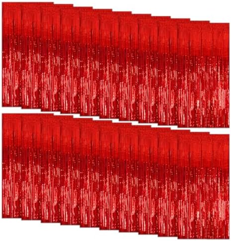 20 Pack Foil Curtain Backdrop Red Metallic Tinsel Foil Fringe Curtains Photo Booth Props for Birthday Wedding Engagement Baby Shower Bachelorette Christmas Holiday Celebration Party Decorations
