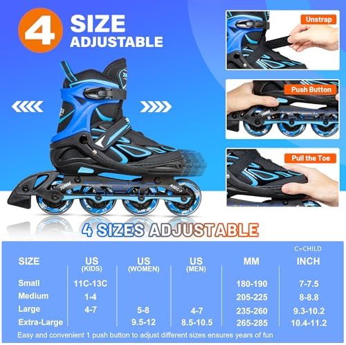 2PM SPORTS Vinal Girls Adjustable Flashing Inline Skates, All Wheels Light Up, Fun Illuminating Skates for Kids Men Adult Women and Boys