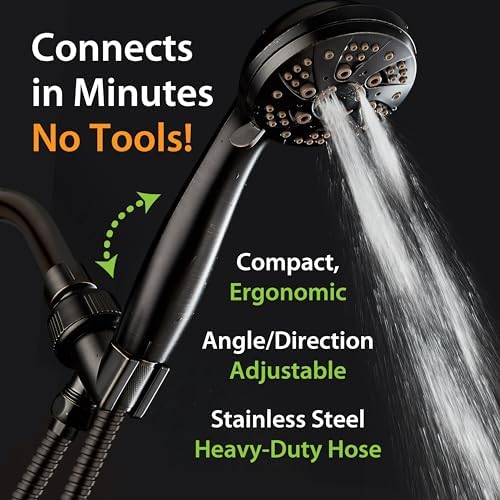 AquaDance High Pressure 6-Setting Oil Rubbed Bronze Handheld Shower Head with Stainless Steel Hose. Officially Independently Tested to Meet Strict US Quality & Performance Standards!
