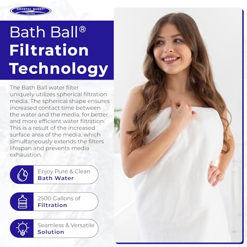 Crystal Quest Bath Ball Water Filter for Bathtub - 3-Stage Filtration, Removes Chlorine, Chloramine & Byproducts, 2,500 Gallons, BPA Free, pH Balanced Water, Fits All Tubs, Easy Install, Built in USA