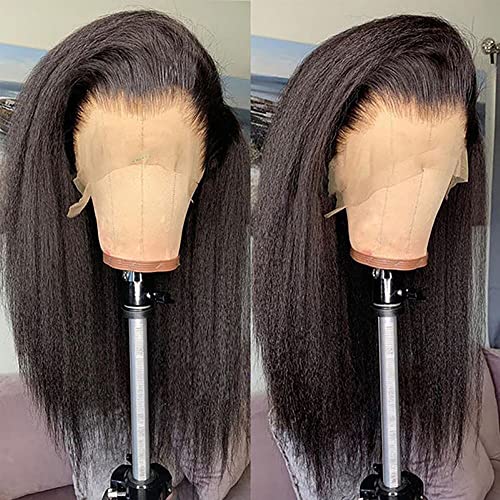 GOLFMAX Kinky Straight Lace Front Wigs Human Hair Pre Plucked With Baby Hair 180% Density Yaki Straight 13x4 Transparent HD Glueless Lace Wig Human Hair Wigs For Black Women 24 Inch