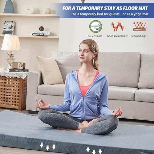 CYMULA Memory Foam Camping Mattress Pad, CertiPUR-US Sleeping Mat, Portable Roll Up Mattress for Adults, Camping Bed Pads for Sleepover, Car Bed with Travel Bag