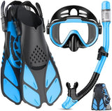 Snorkeling Gear for Adults Men Women,4 in 1 Snorkel Set with Panoramic View Diving Mask Anti-Fog Anti-Leak,Dry Top Snorkel,Fins and Travel Bag for Swimming,Snorkeling and Travel Diving
