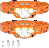 LHKNL Headlamp Flashlight,1200 Lumen Ultra-Light Bright LED Rechargeable Headlight with White Red Light,2-Pack Waterproof Motion Sensor Head Lamp,8 Mode for Outdoor Camping Running Fishing- Orange