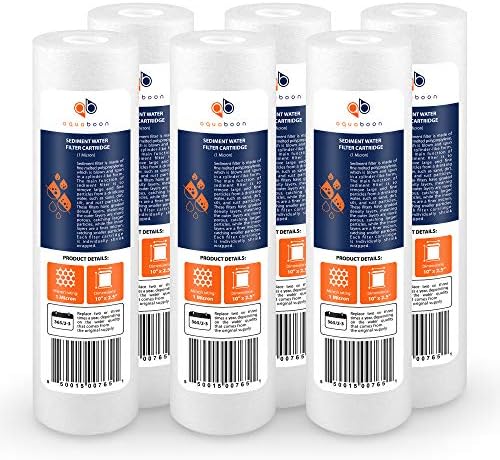 Aquaboon 1 Micron Whole House Sediment Filter 10 x 2.5 for RO & Well Water Filters Replacement Cartridges Compatible with AP110, WHKF-GD05, 6 Pack