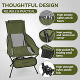 MARCHWAY Lightweight Folding High Back Camping Chair with Head Support, Stable Portable Compact for Outdoor Camp, Travel, Beach, Picnic, Festival, Hiking, Backpacking (Highback Green)