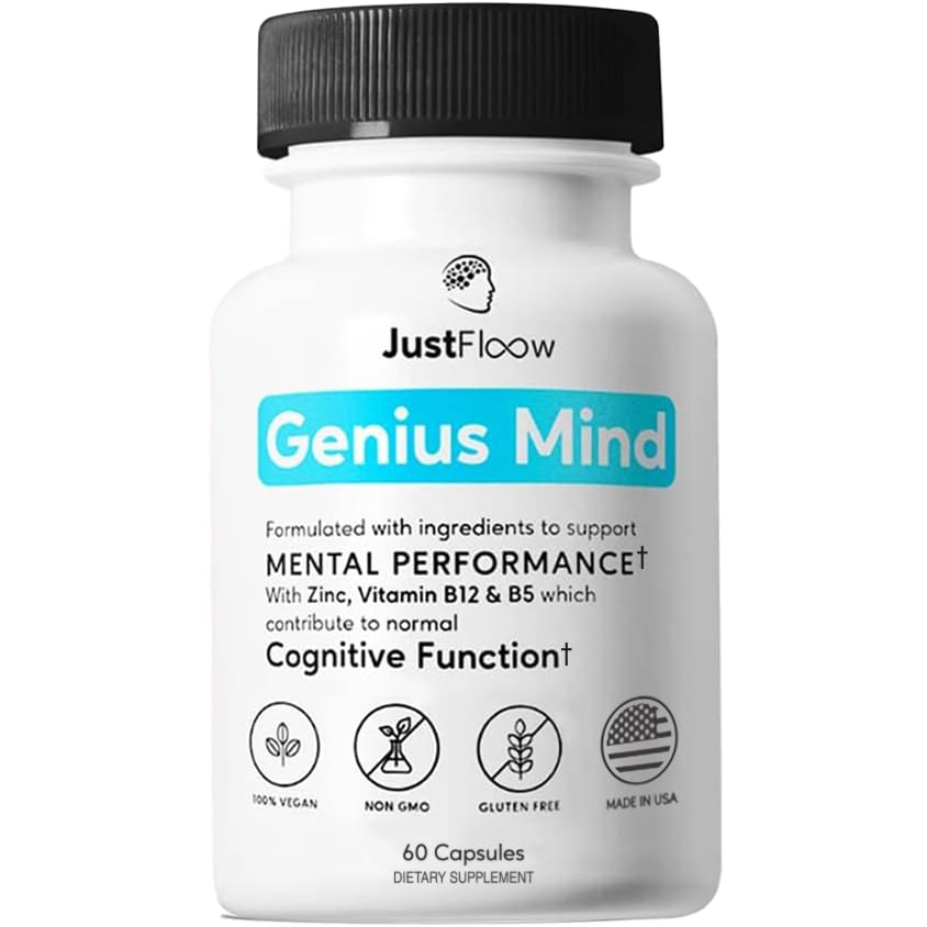 JustFloow Genius Mind® Nootropic Brain Supplement, Support Cognitive Function, Energy Levels, Focus & Memory Function - 17 Brain Boosting Ingredients Including Lions Mane, Bacopa, Ginkgo & Vitamin B12