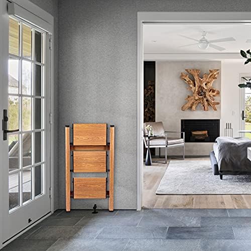 3 Step Ladder, Folding Step Stool with Anti-Slip Wide Sturdy Pedal and Handgrip, Multi-Use for Home and Kitchen Use, Space Saving-Woodgrain(300 lbs Capacity)