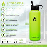 HYDRO CELL Stainless Steel Insulated Water Bottle with Straw - For Cold & Hot Drinks - Metal Vacuum Flask with Screw Cap and Modern Leakproof Sport Thermos for Adults (Neon 40oz)