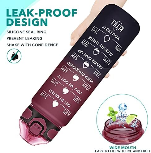 Enerbone 32 oz Drinking Water Bottle with Times to Drink and Straw, Motivational with Carrying Strap, Leakproof BPA & Toxic Free, Ensure You Drink Enough Water for Fitness Gym Outdoor